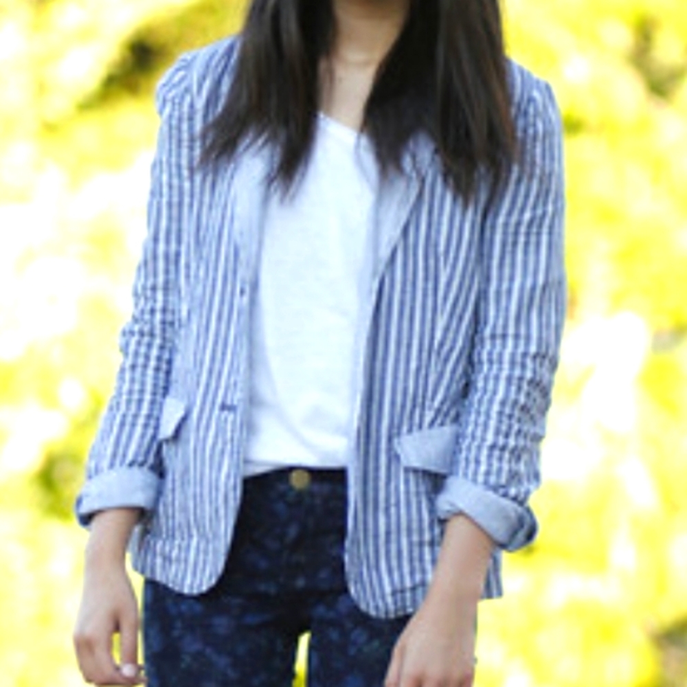 Banana Republic | Grey Cotton Pinstripe Lightweight Blazer, US 12